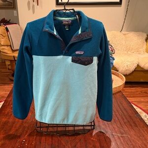 Patagonia Teal and Light Blue Snap‑Placket Fleece Pullover